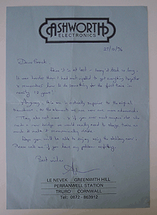 Ashworth Pickup rebuild letter from 1996